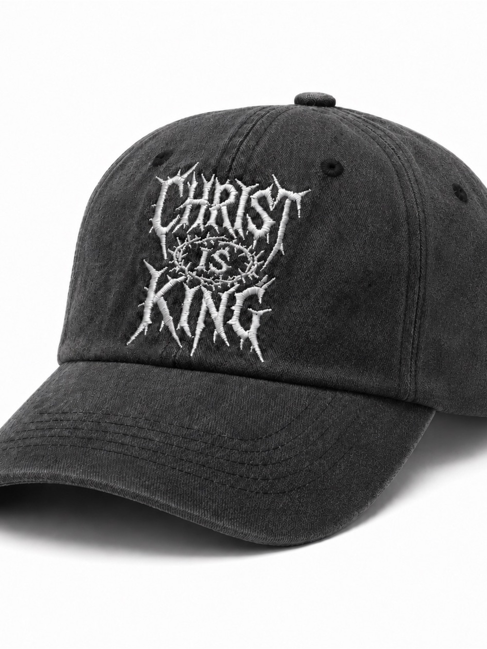 Christ Is King Embroidered Hat, Washed Black Christian Baseball Cap, Gothic Hat